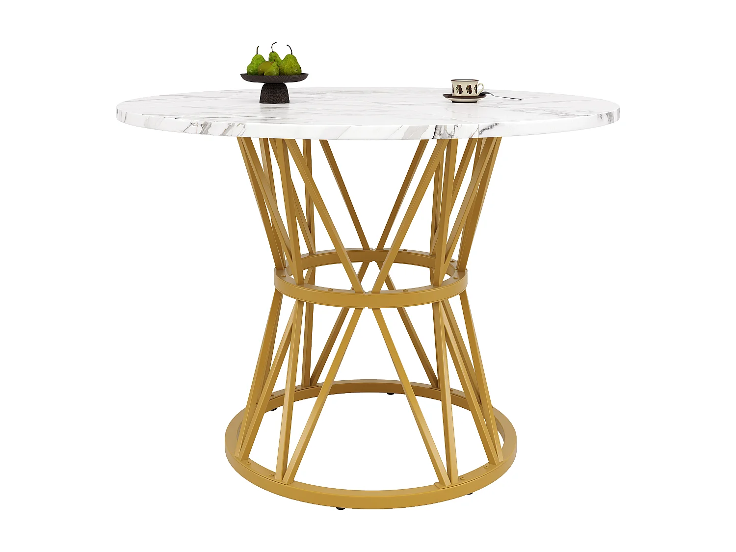 Runder Esstisch, 100 cm, PVC-MDF-Platte in Marmoroptik, goldene Metallbeine – für Ess- und Wohnzimmer