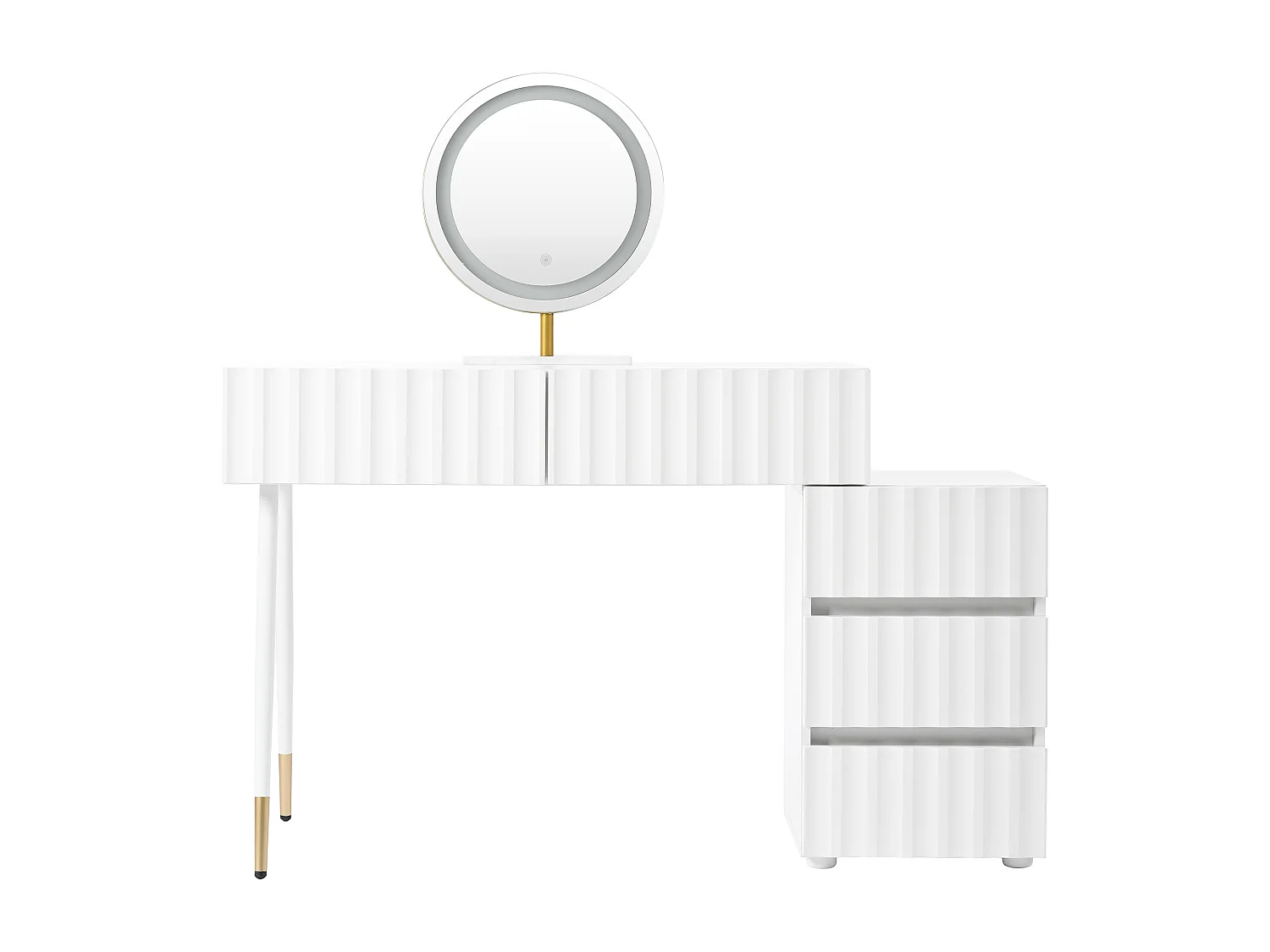 Coiffeuse blanche avec 5 tiroirs de rangement et miroir LED - Tabouret non inclus