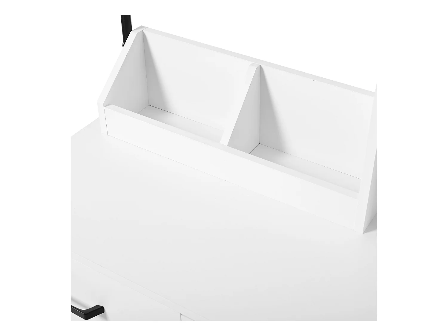 Coiffeuse blanche avec miroir LED et prise de courant, pieds en métal noir - tabouret inclus