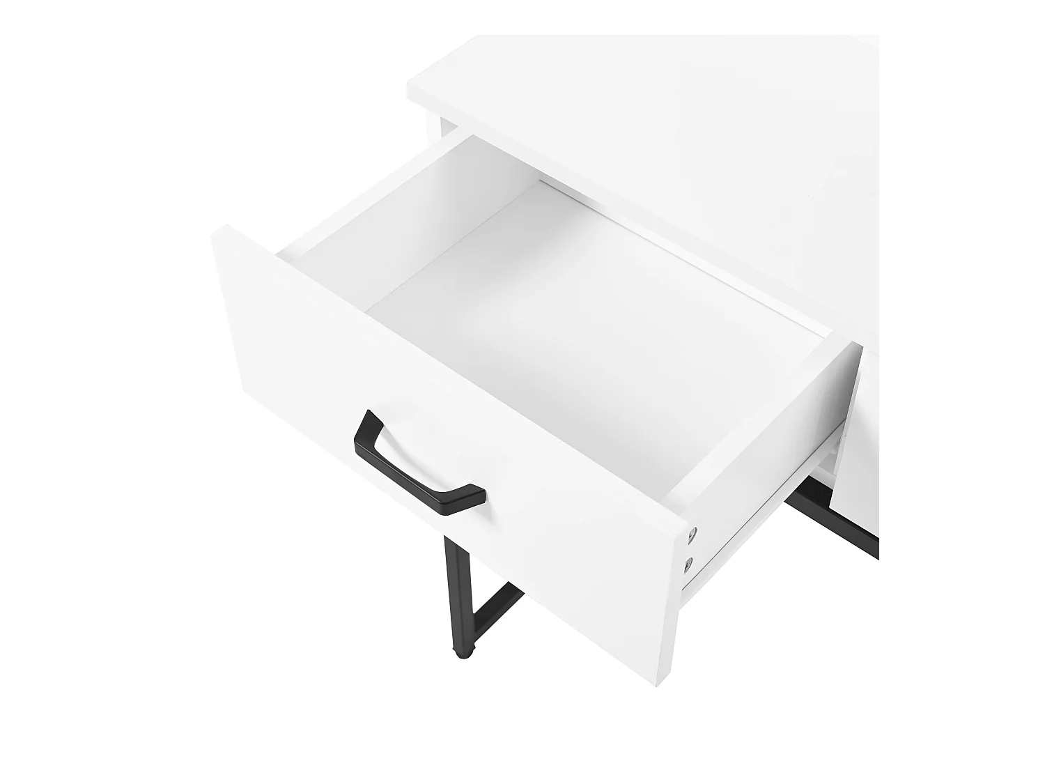 Coiffeuse blanche avec miroir LED et prise de courant, pieds en métal noir - tabouret inclus