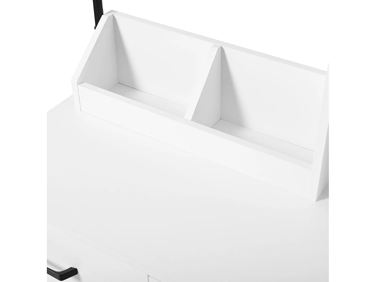 Coiffeuse blanche avec miroir LED et prise de courant, pieds en métal noir - tabouret inclus