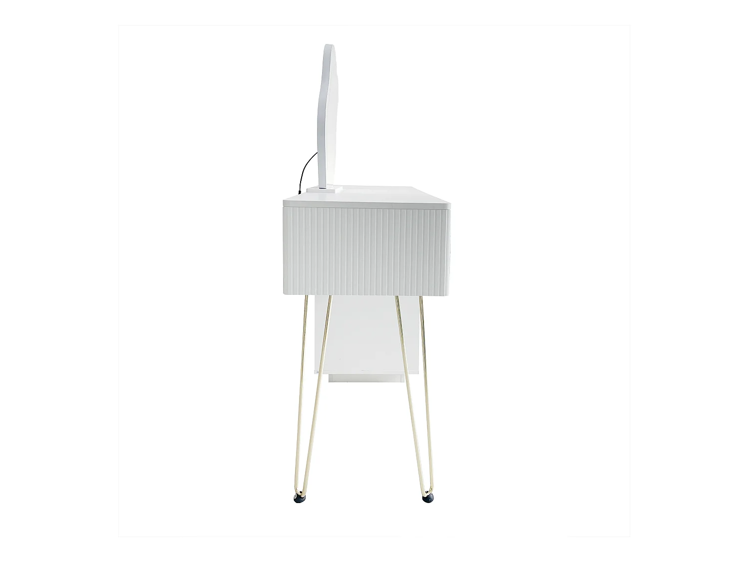 Coiffeuse blanche avec armoire et 2 tiroirs, miroir éclairé par LED - Tabouret non inclus