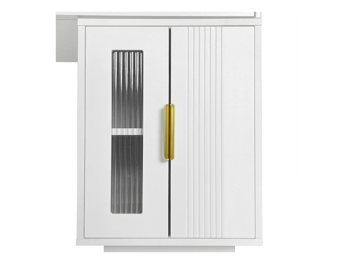 Coiffeuse blanche avec armoire et 2 tiroirs, miroir éclairé par LED - Tabouret non inclus