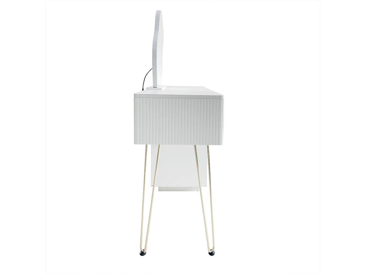 Biała toaletka z szafką i 2 szufladami, lustro z oświetleniem LED – bez stołka