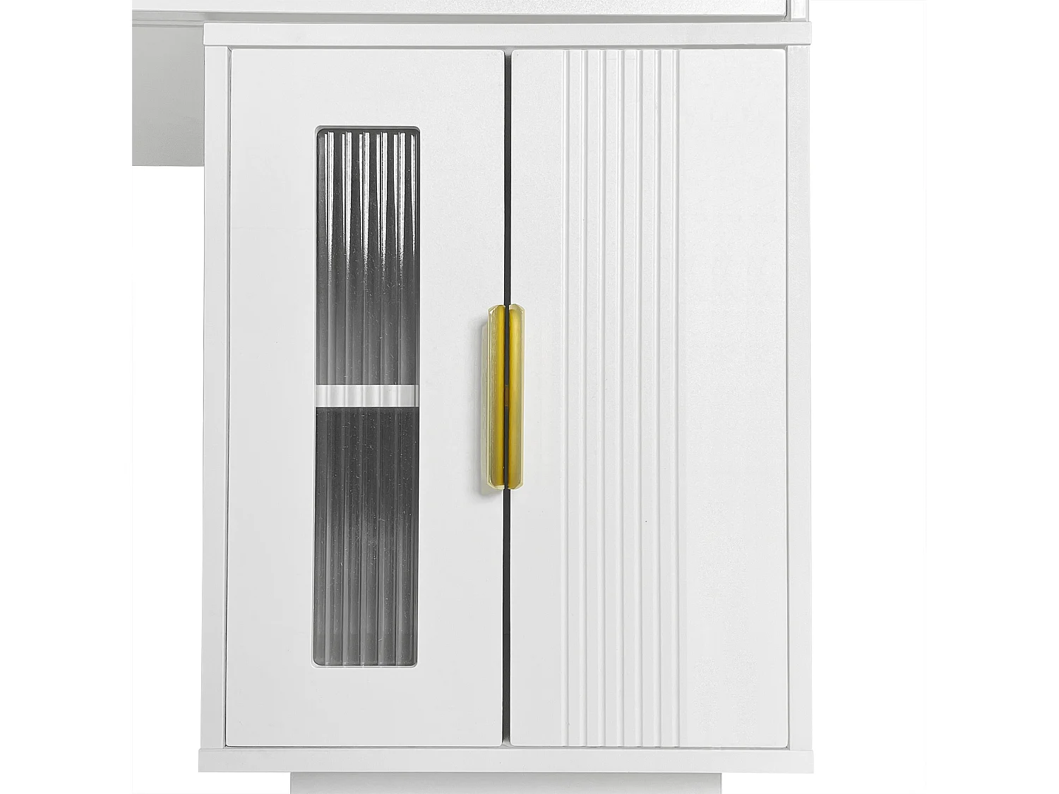 Biała toaletka z szafką i 2 szufladami, lustro z oświetleniem LED – bez stołka