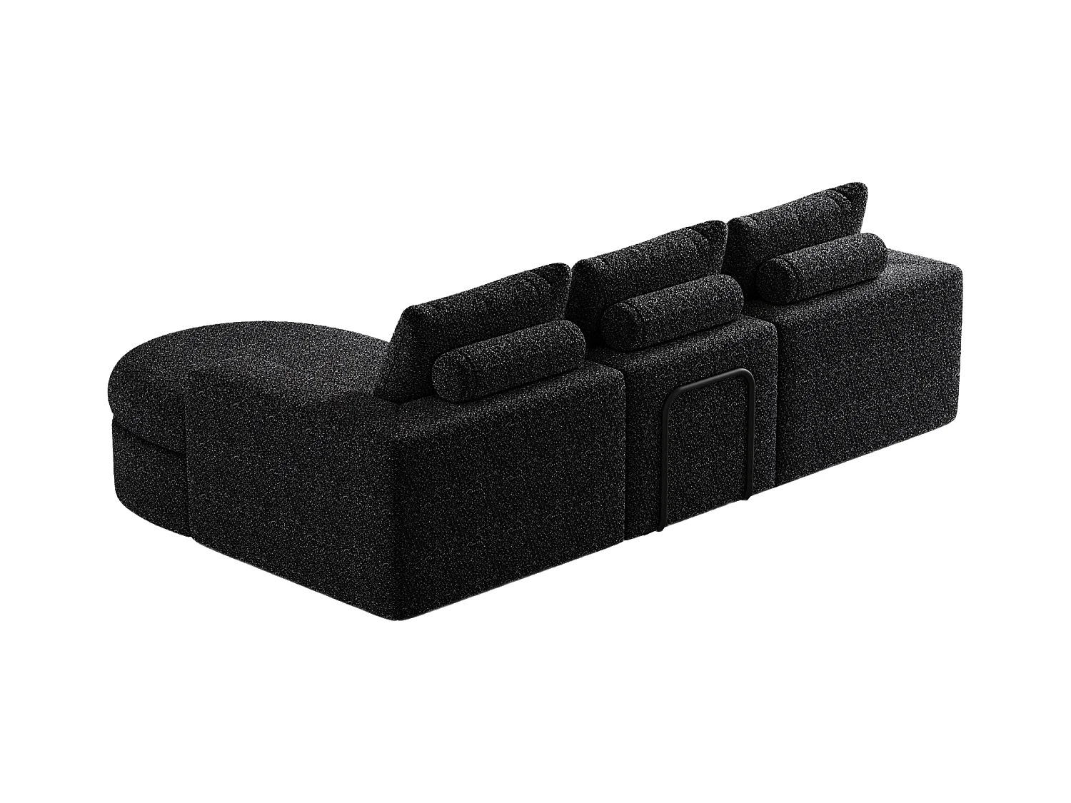 Canapé modulable 3 places en tissu chenille noir avec méridienne arrondie - dossier rembourré