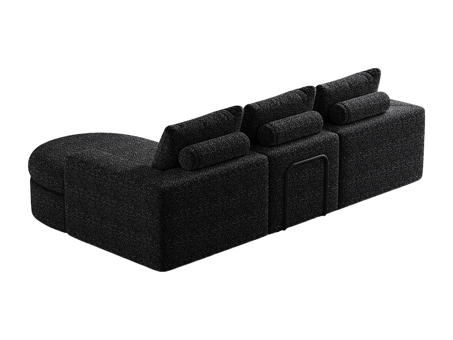 Modulaire 3-zitsbank in zwarte chenille stof met afgeronde chaise longue - Gewatteerde rugleuning