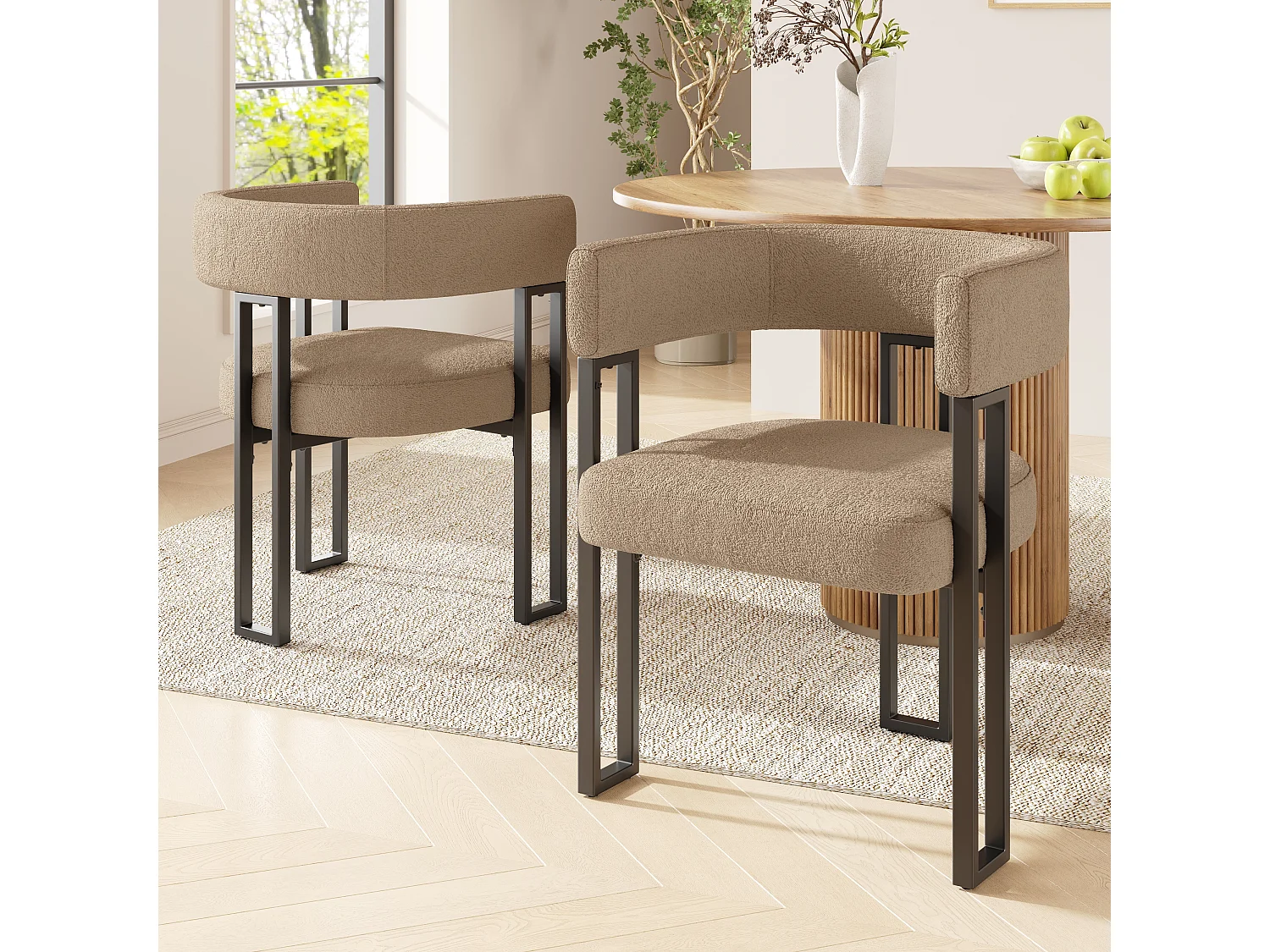Set di 2 sedie da pranzo con schienale e braccioli curvi - peluche marrone