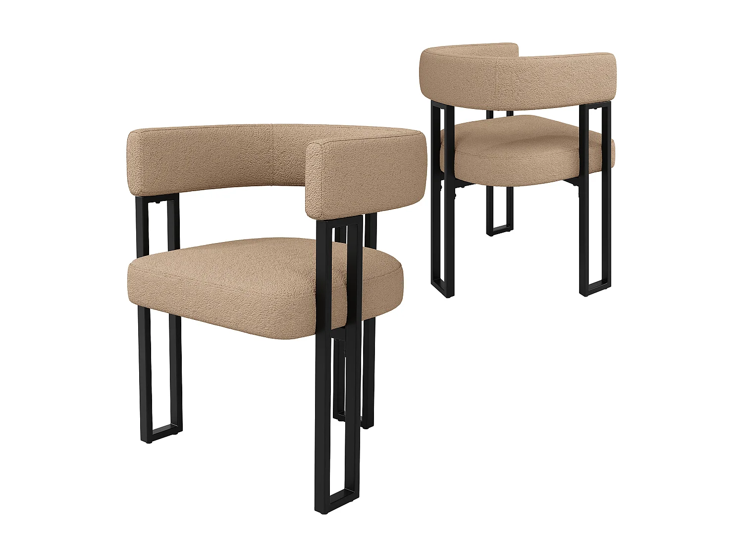 Set di 2 sedie da pranzo con schienale e braccioli curvi - peluche marrone