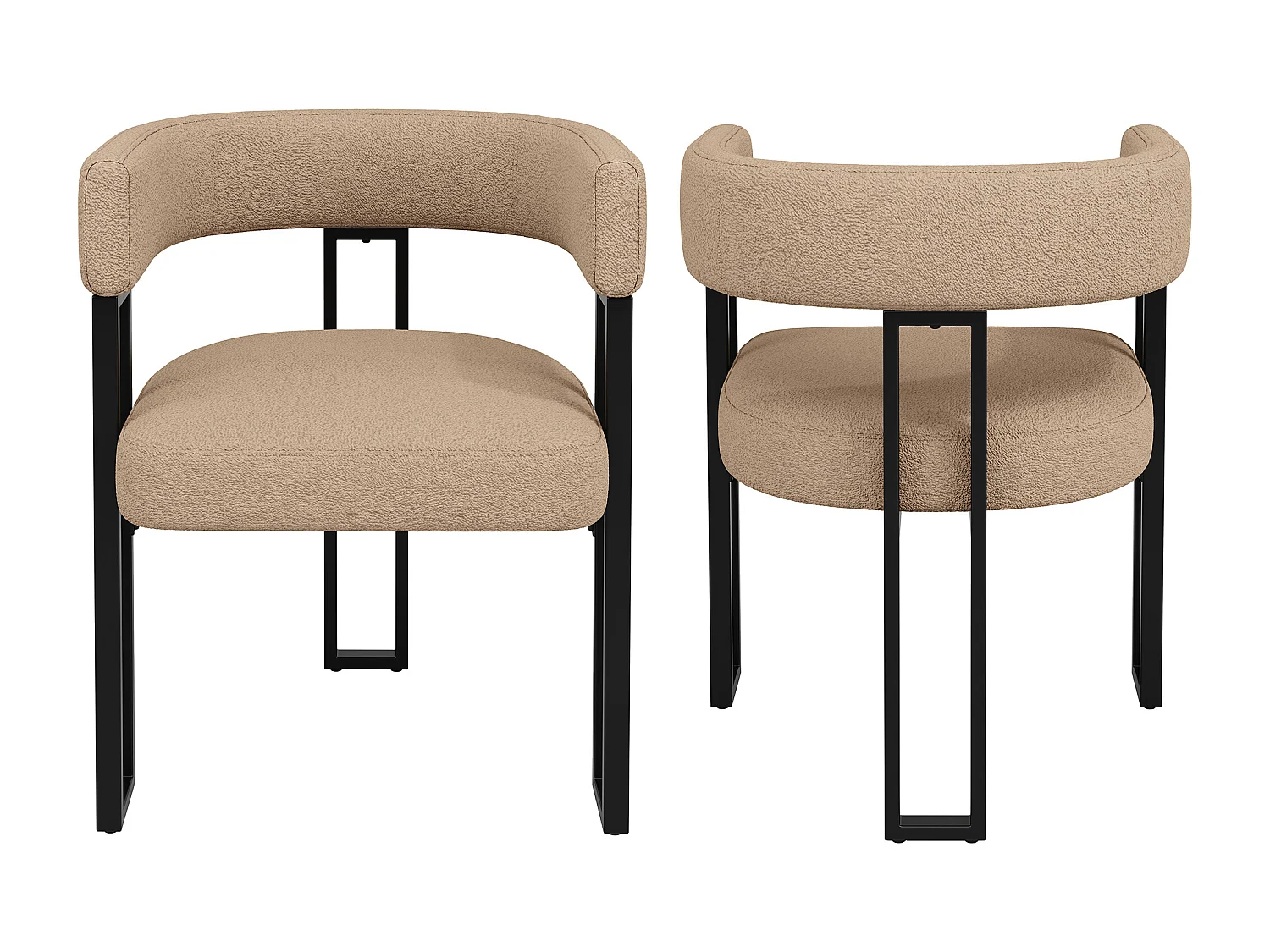 Set di 2 sedie da pranzo con schienale e braccioli curvi - peluche marrone