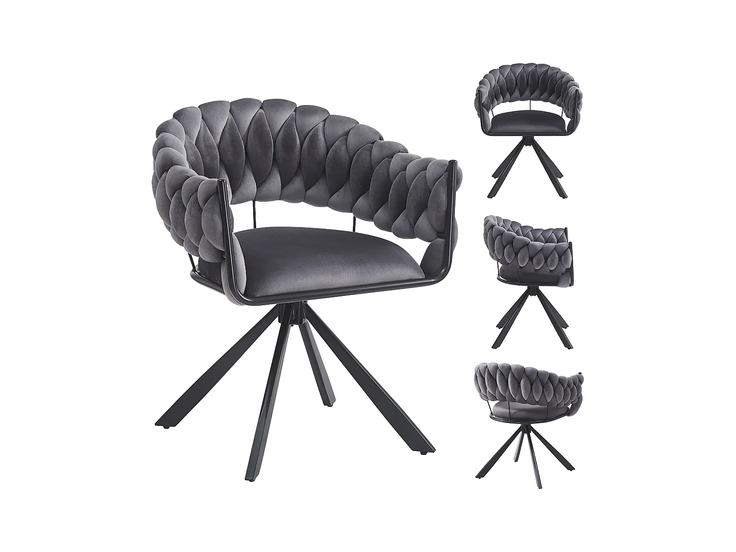 Lot de 4 chaises de salle à manger, velours gris, avec dossiers rembourrés, pieds métal en forme de griffe