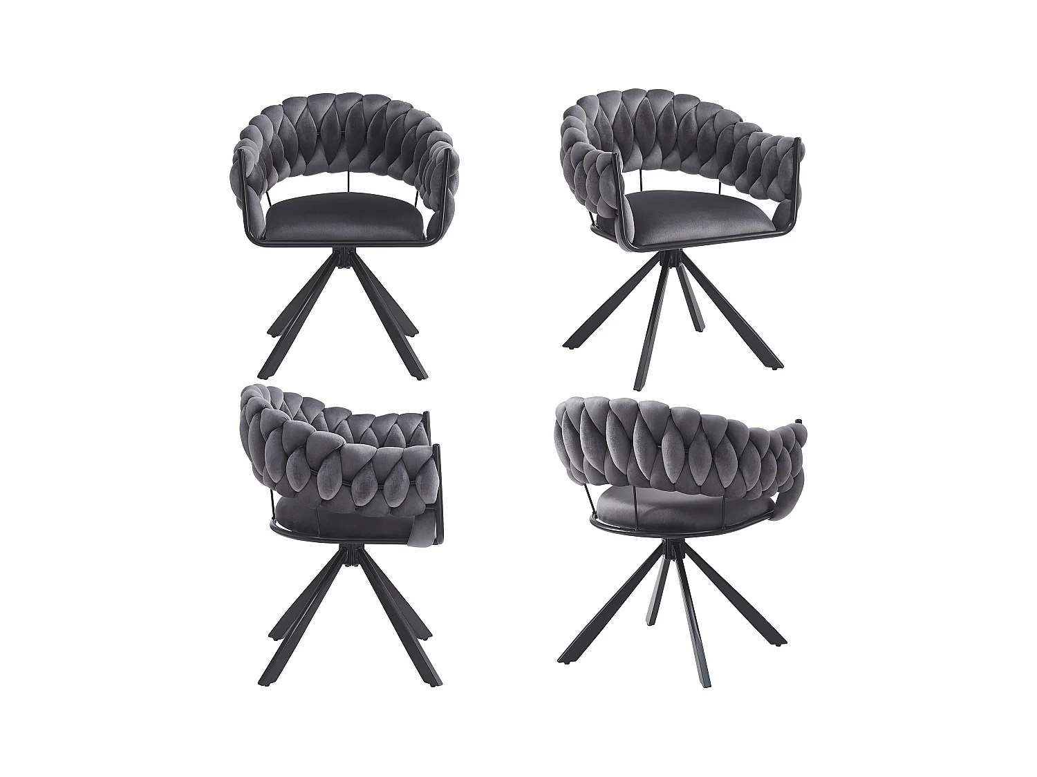 Lot de 4 chaises de salle à manger, velours gris, avec dossiers rembourrés, pieds métal en forme de griffe