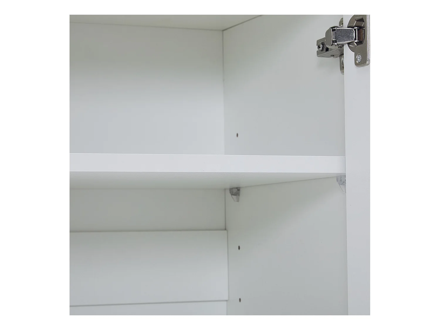 Meuble à chaussures blanc avec 2 tiroirs de rangement et 4 portes, poignées et pieds dorés