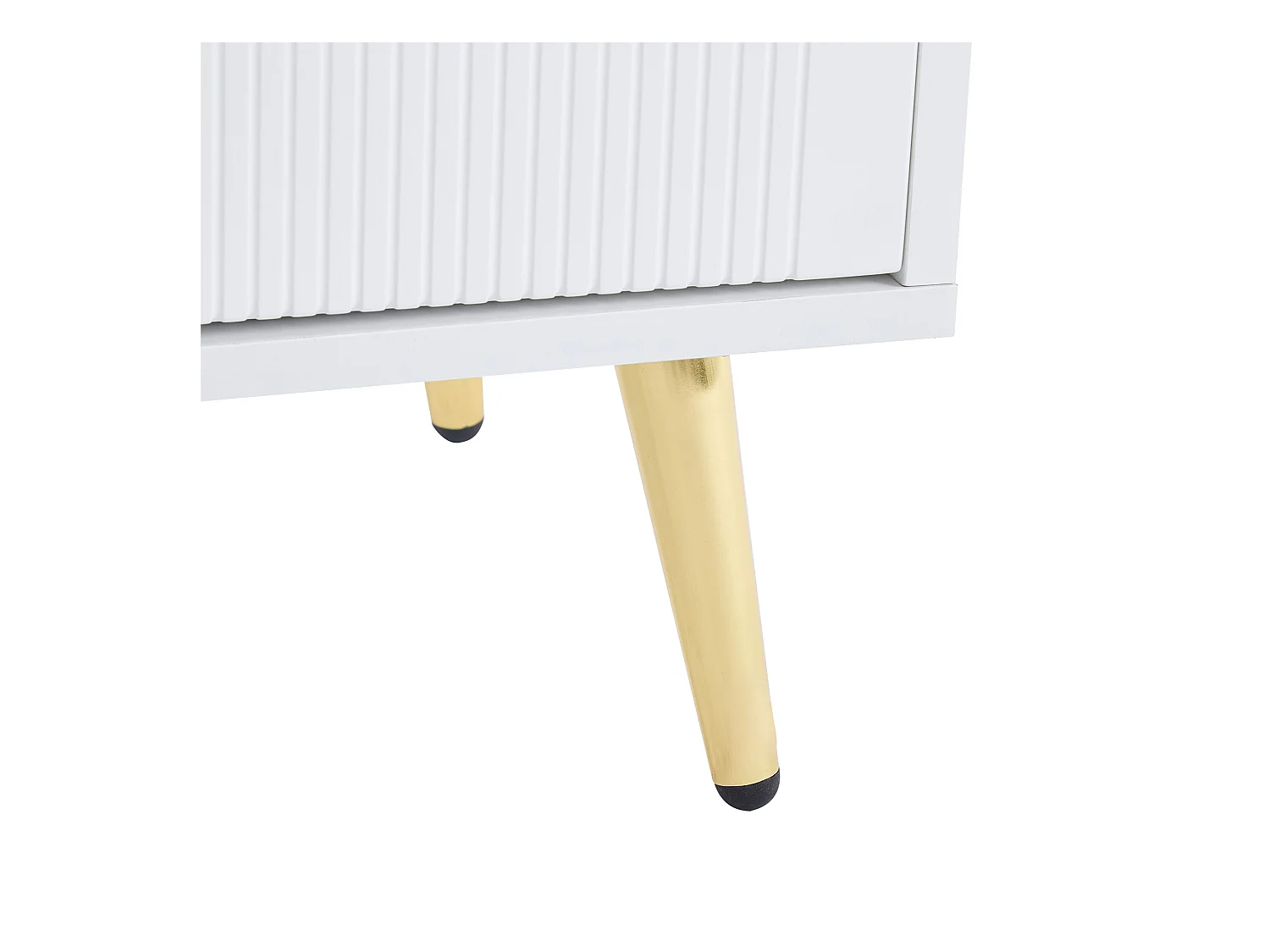 Meuble à chaussures blanc avec 2 tiroirs de rangement et 4 portes, poignées et pieds dorés