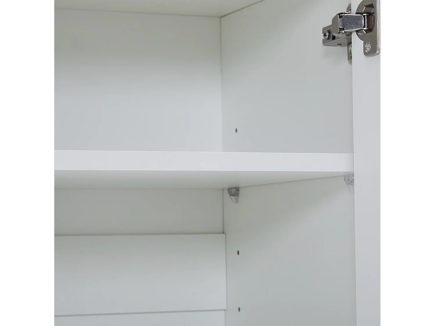 Biała szafka na buty z 2 szufladami i 4 drzwiami, złotymi uchwytami i nogami