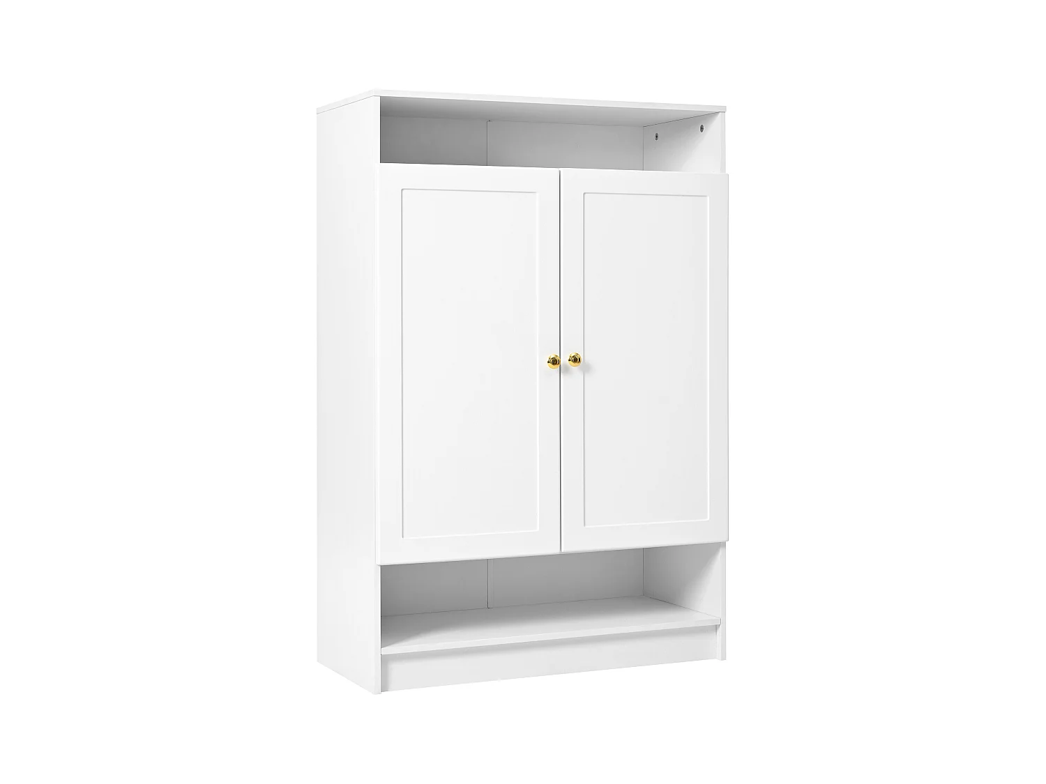 Meuble à chaussures blanc avec 2 portes et étagères réglables, poignées dorées - pour salon et entrée