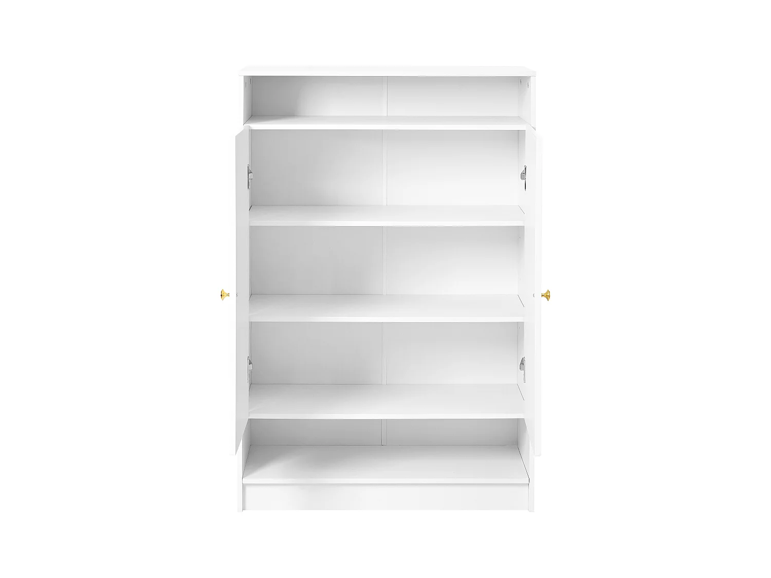 Meuble à chaussures blanc avec 2 portes et étagères réglables, poignées dorées - pour salon et entrée