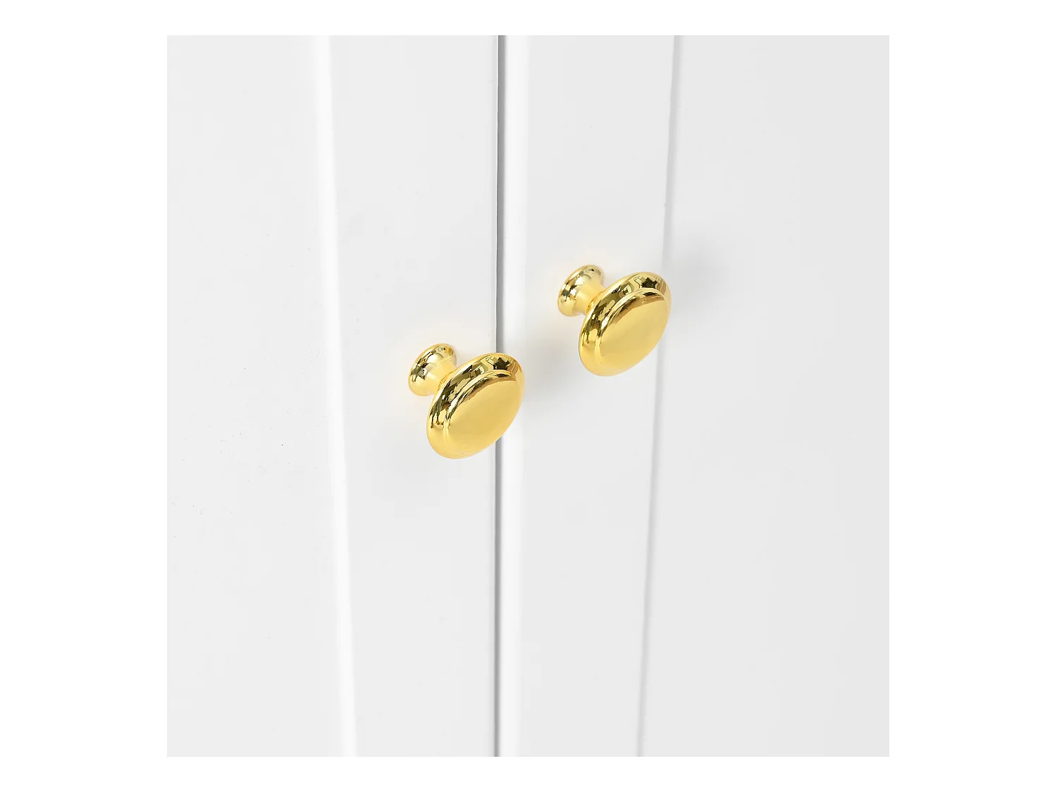 Meuble à chaussures blanc avec 2 portes et étagères réglables, poignées dorées - pour salon et entrée