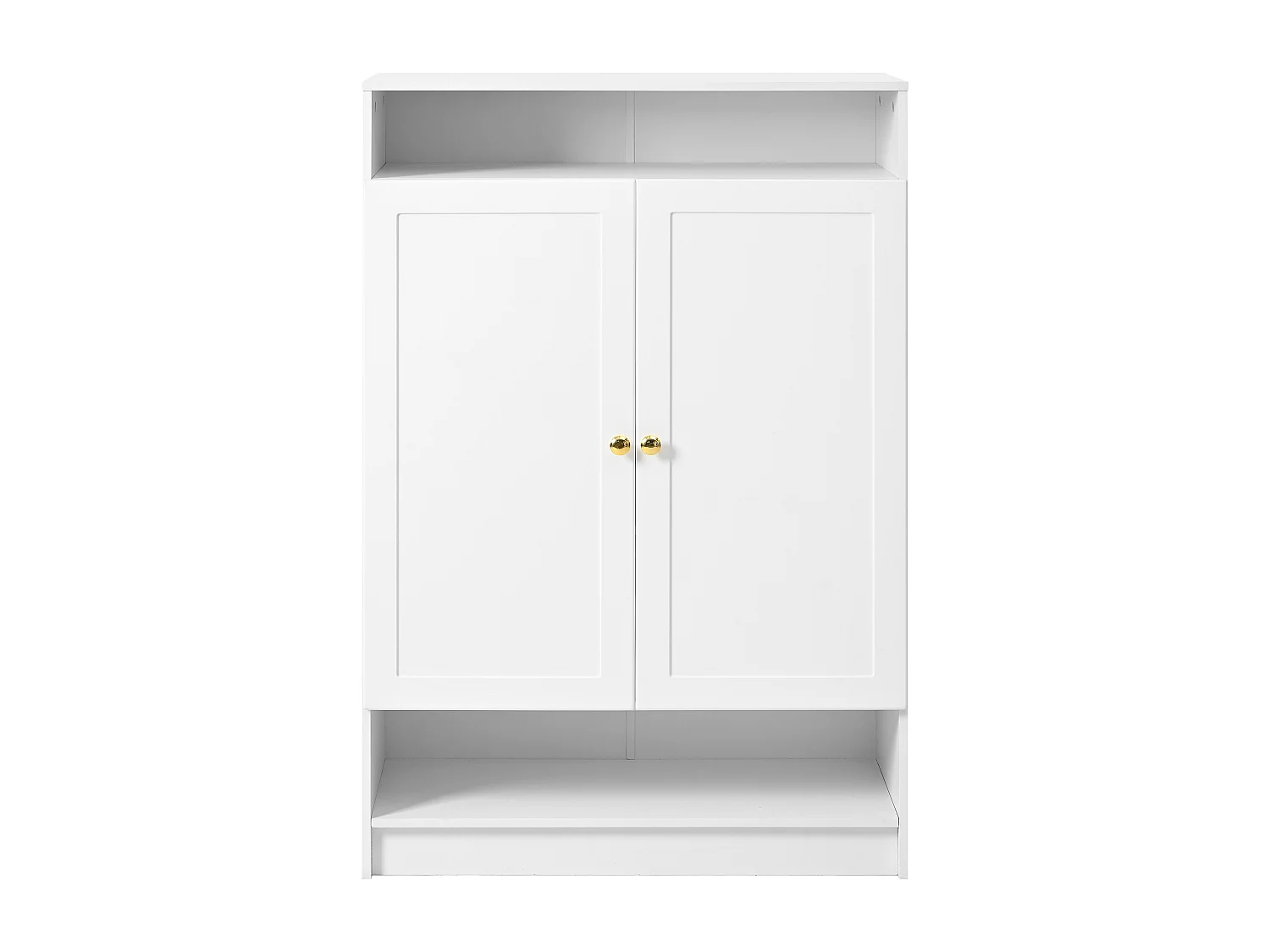 Witte schoenenkast met 2 deuren en verstelbare planken, gouden handgrepen - geschikt voor woonkamers en entrees
