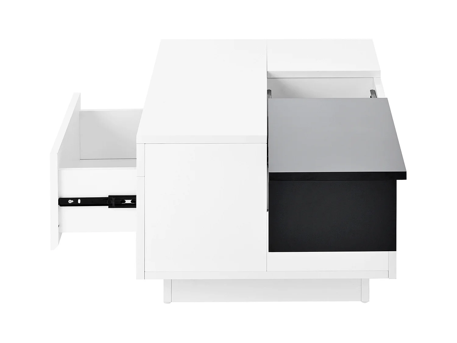 Table basse blanche avec plateau noir rétractable et 1 tiroir de rangement - Éclairage LED