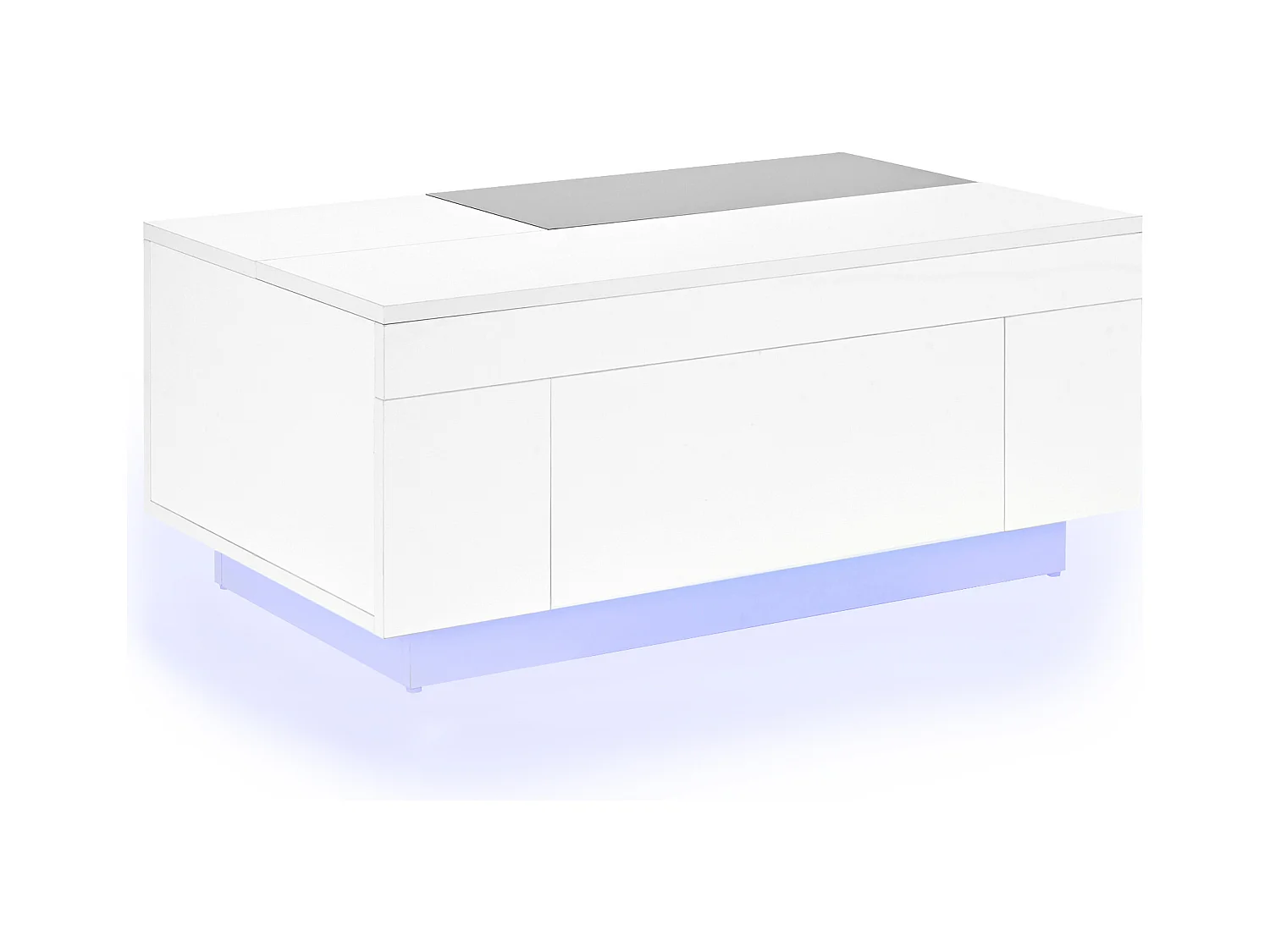 Table basse blanche avec plateau noir rétractable et 1 tiroir de rangement - Éclairage LED