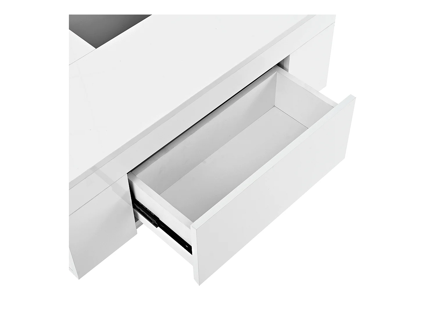 Table basse blanche avec plateau noir rétractable et 1 tiroir de rangement - Éclairage LED