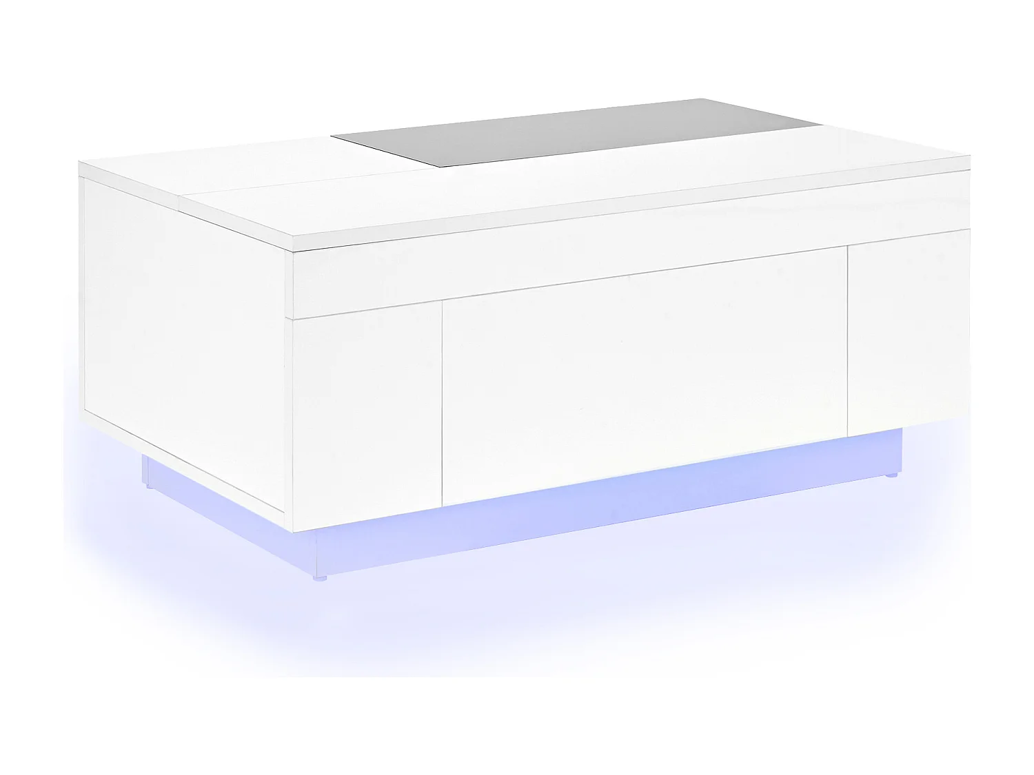 Table basse blanche avec plateau noir rétractable et 1 tiroir de rangement - Éclairage LED