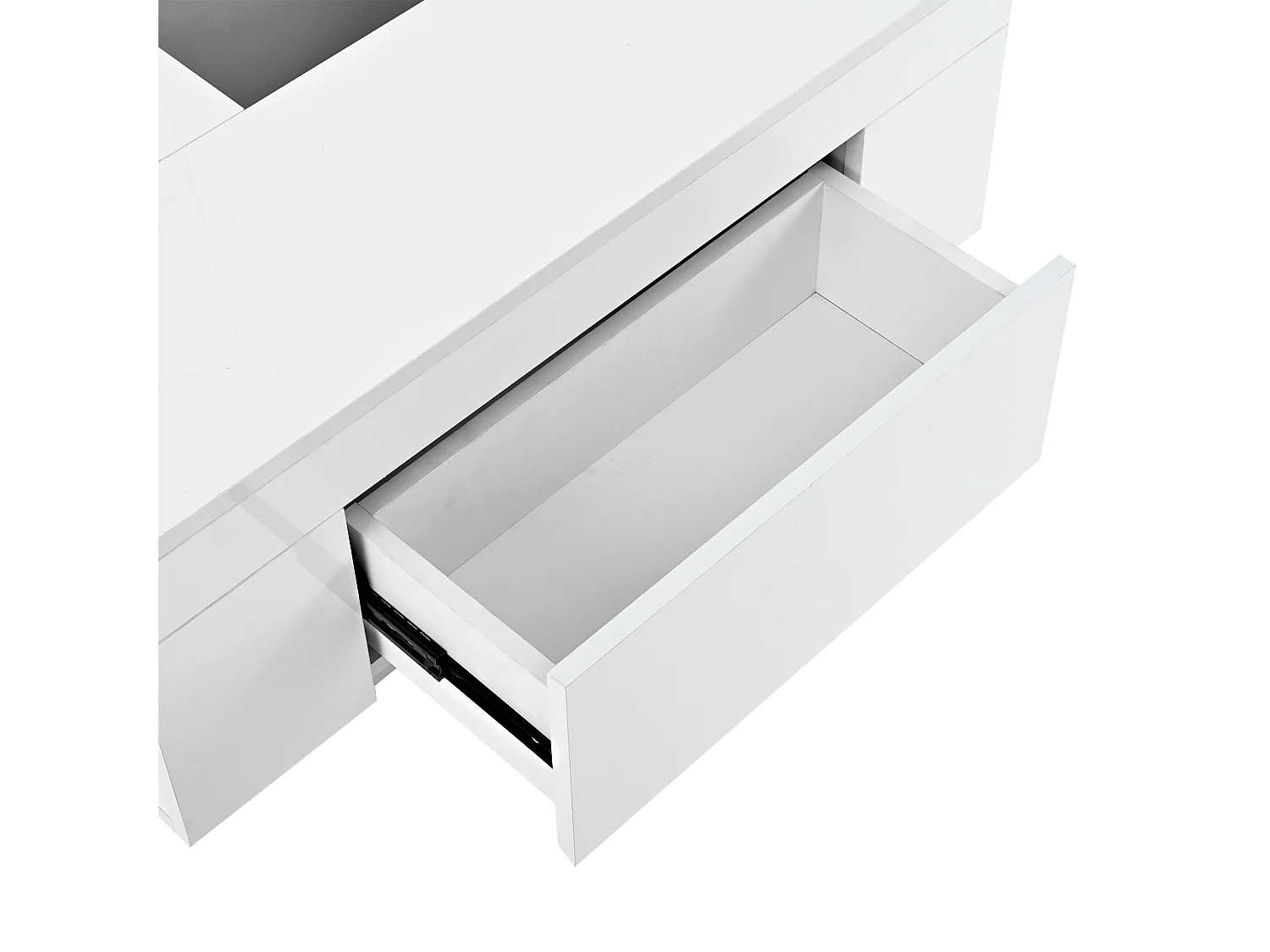 Table basse blanche avec plateau noir rétractable et 1 tiroir de rangement - Éclairage LED