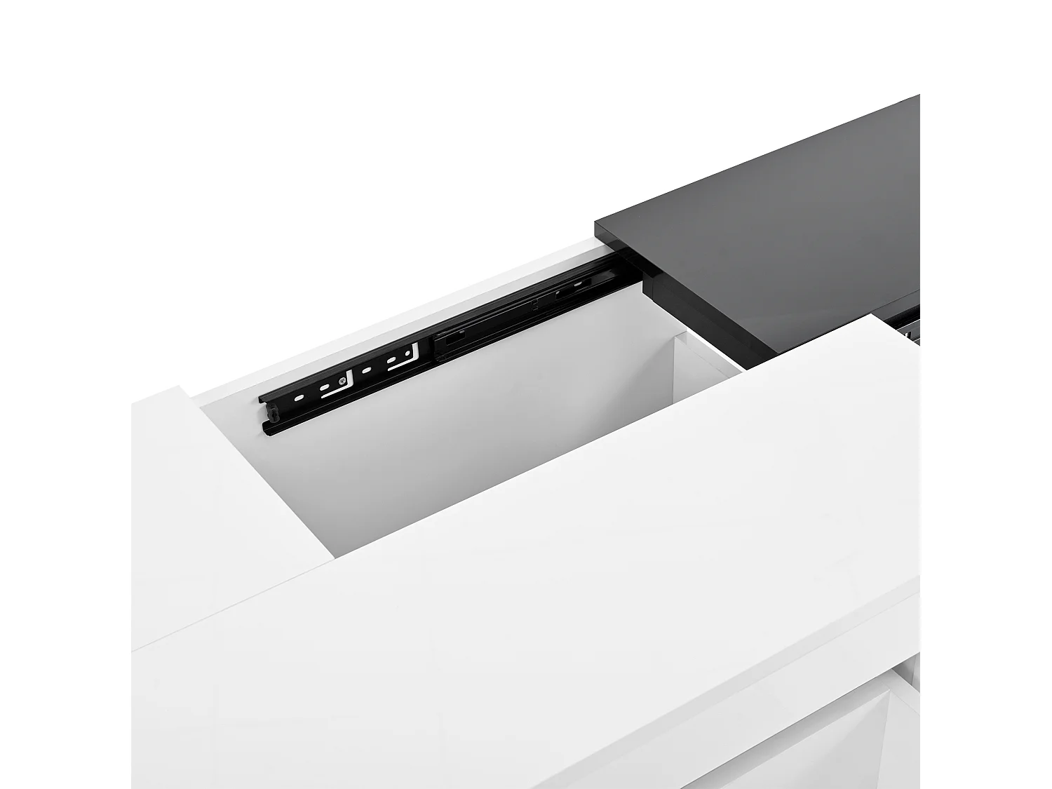 Table basse blanche avec plateau noir rétractable et 1 tiroir de rangement - Éclairage LED