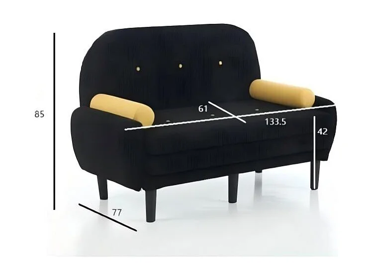 Canapé convertible 2 places en velours côtelé noir - Convertible en lit ou chaise longue