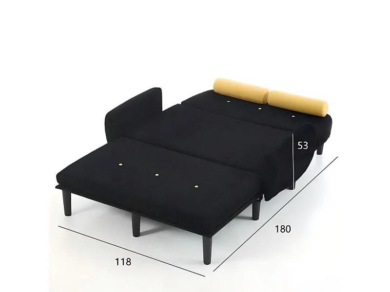 Canapé convertible 2 places en velours côtelé noir - Convertible en lit ou chaise longue