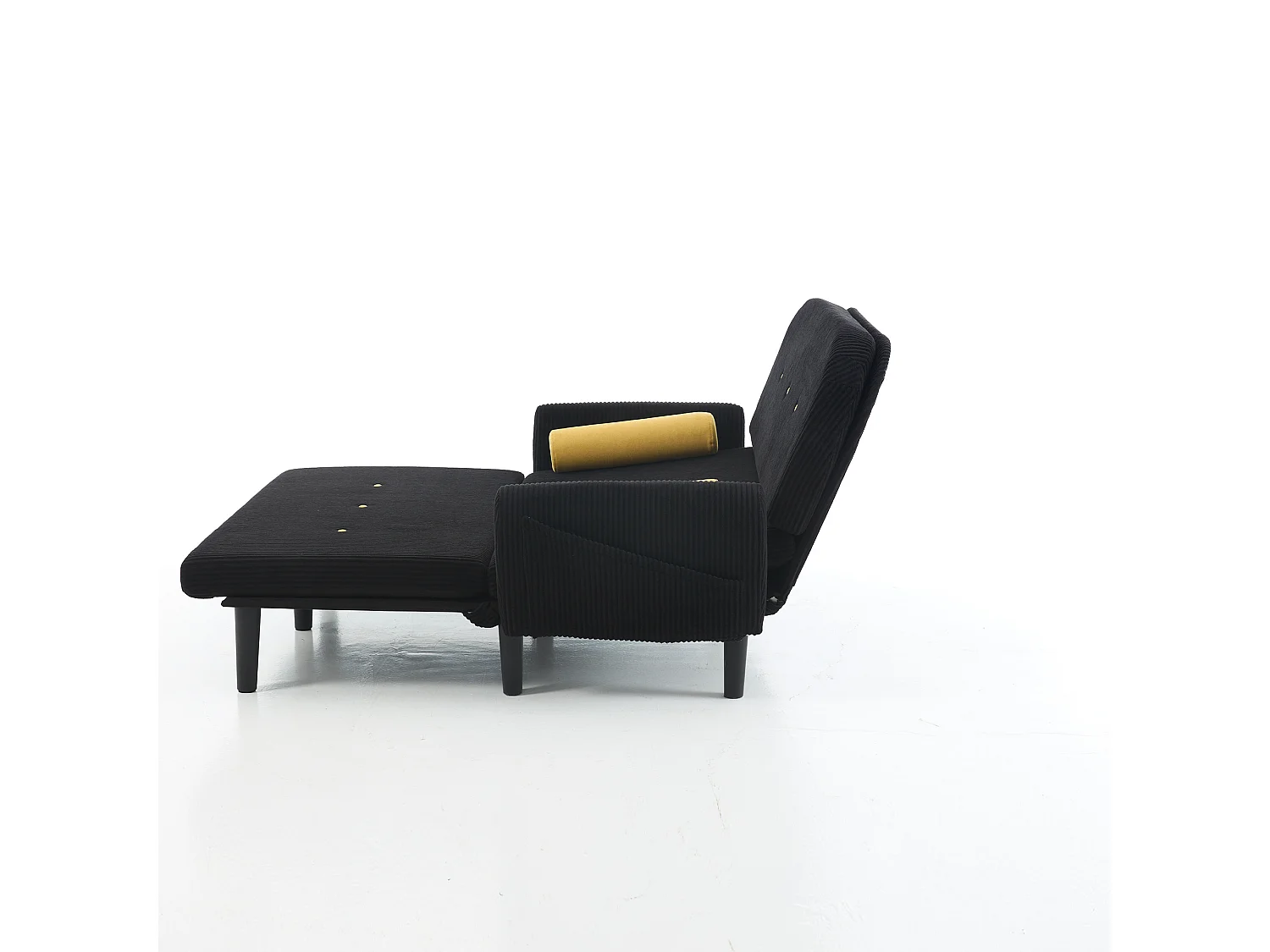 Canapé convertible 2 places en velours côtelé noir - Convertible en lit ou chaise longue