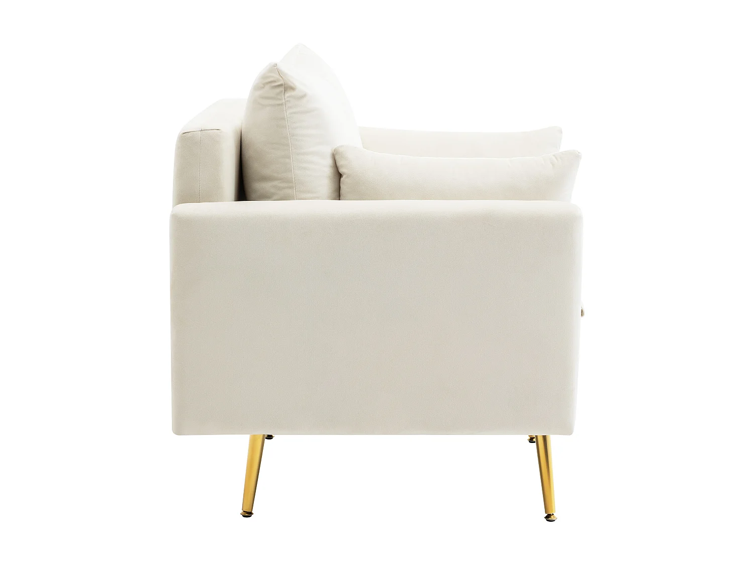 Canapé simple en velours beige avec accoudoirs et rangements, pieds en métal - pour salon et chambre