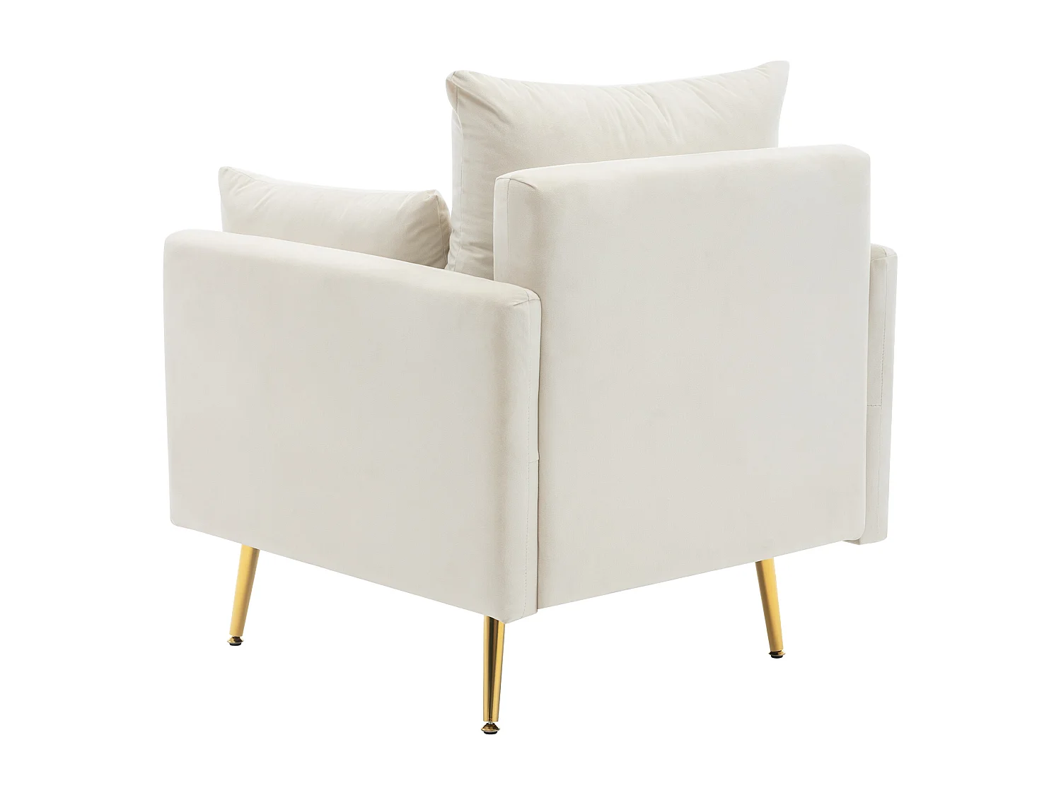 Canapé simple en velours beige avec accoudoirs et rangements, pieds en métal - pour salon et chambre