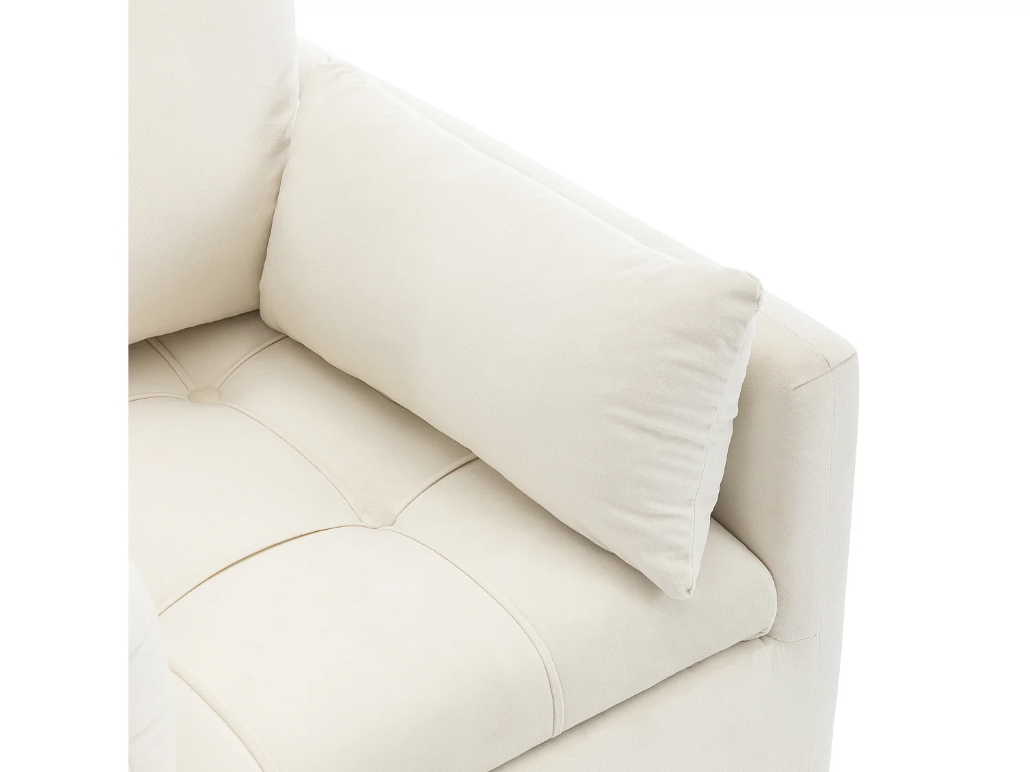 Canapé simple en velours beige avec accoudoirs et rangements, pieds en métal - pour salon et chambre