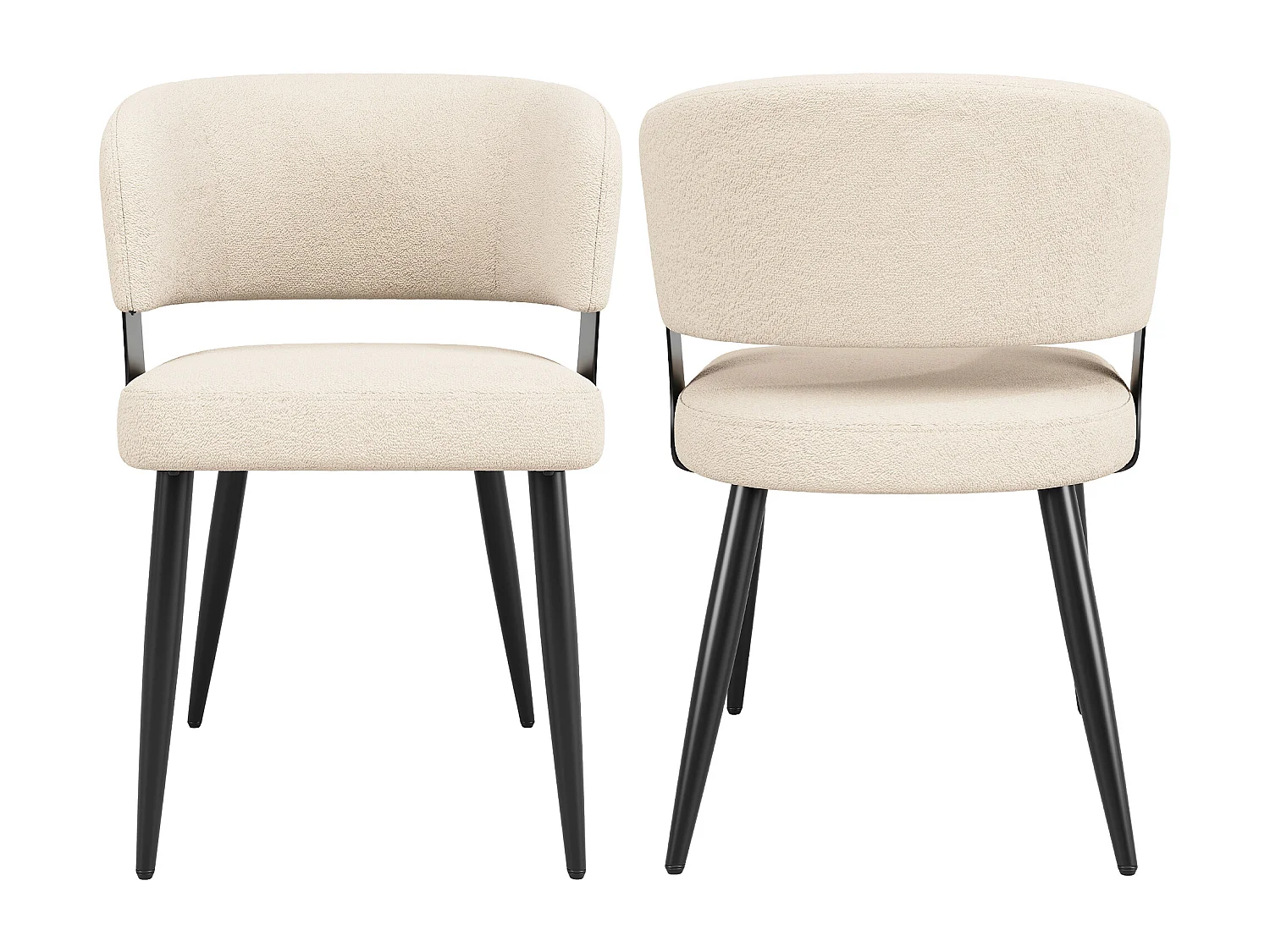 Lot de 2 chaises de salle à manger avec dossier courbé et pieds en métal noir - peluche beige
