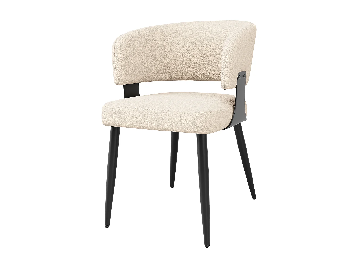 Lot de 2 chaises de salle à manger avec dossier courbé et pieds en métal noir - peluche beige