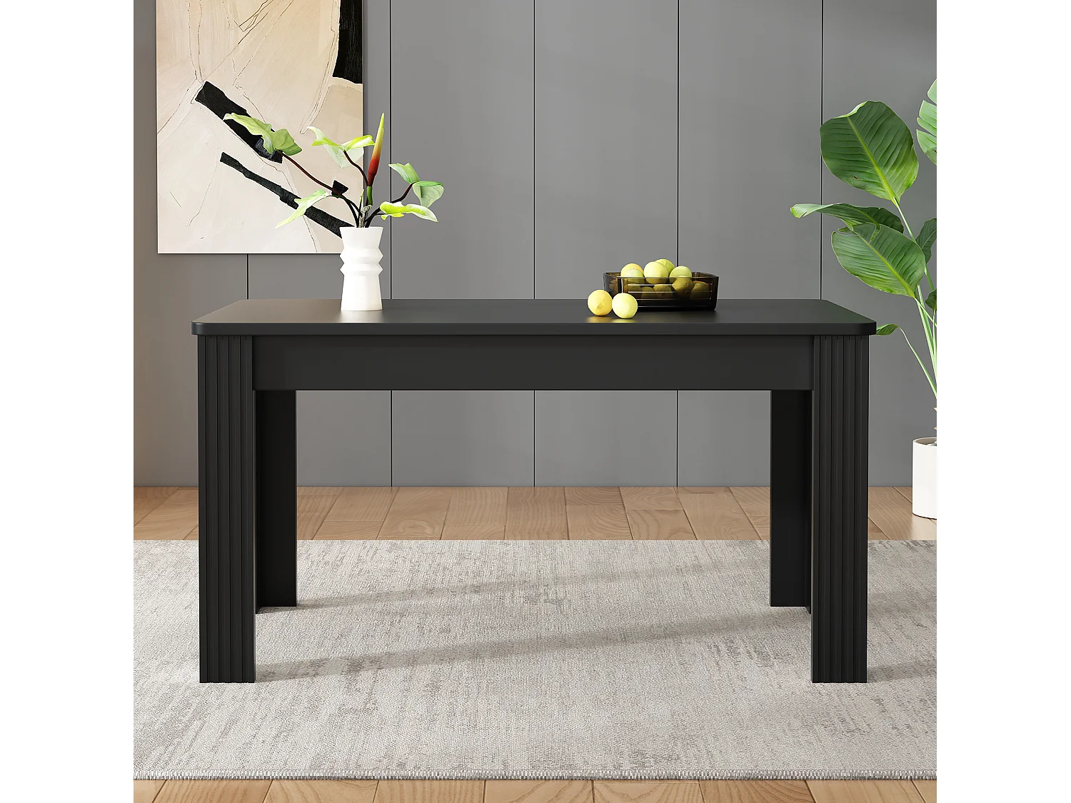 Table à manger rectangulaire, noire, 4 pieds - pour salles à manger et salons