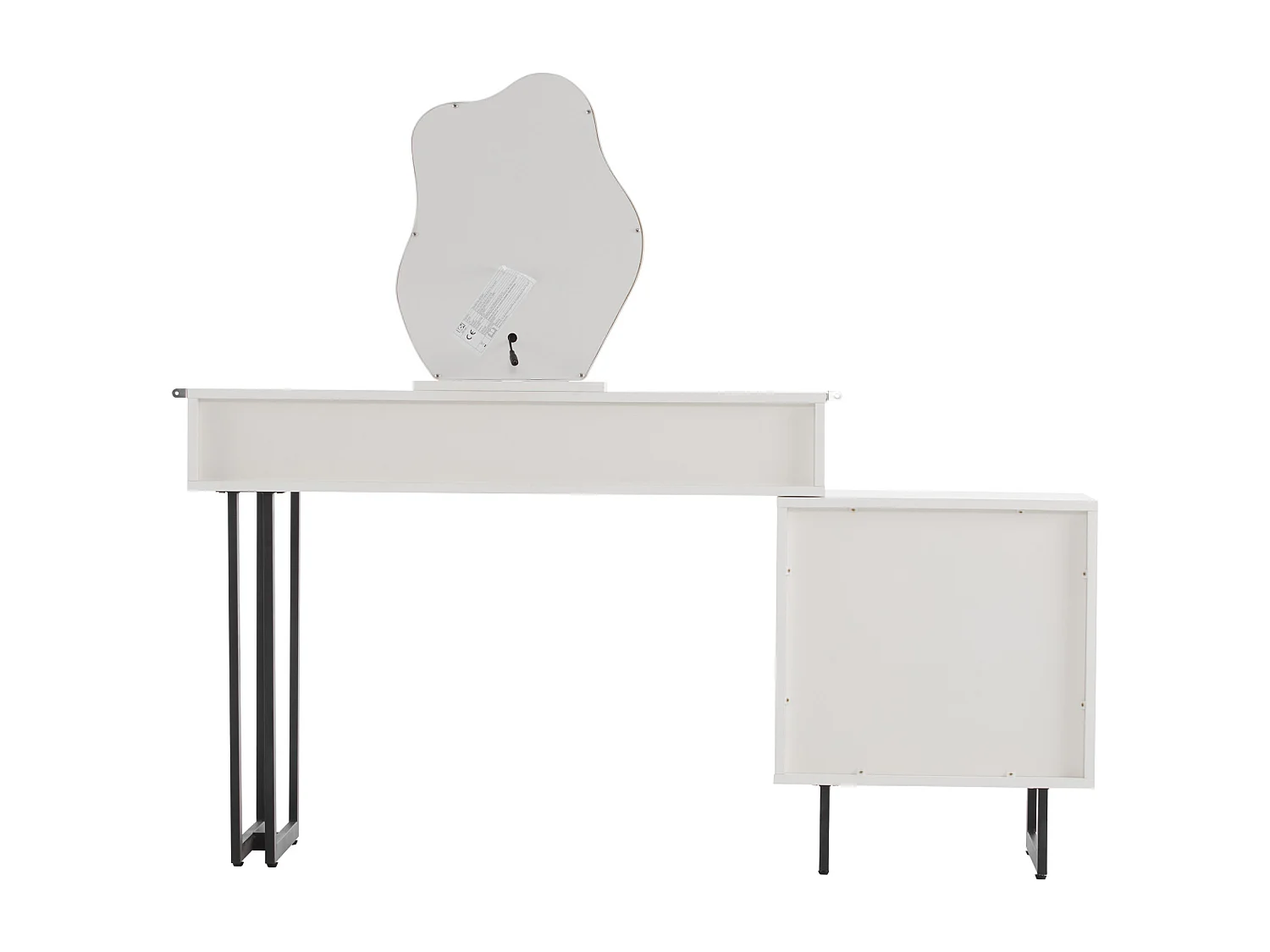 Coiffeuse blanche avec miroir LED 3 couleurs, 5 tiroirs, pieds en métal noir – sans tabouret