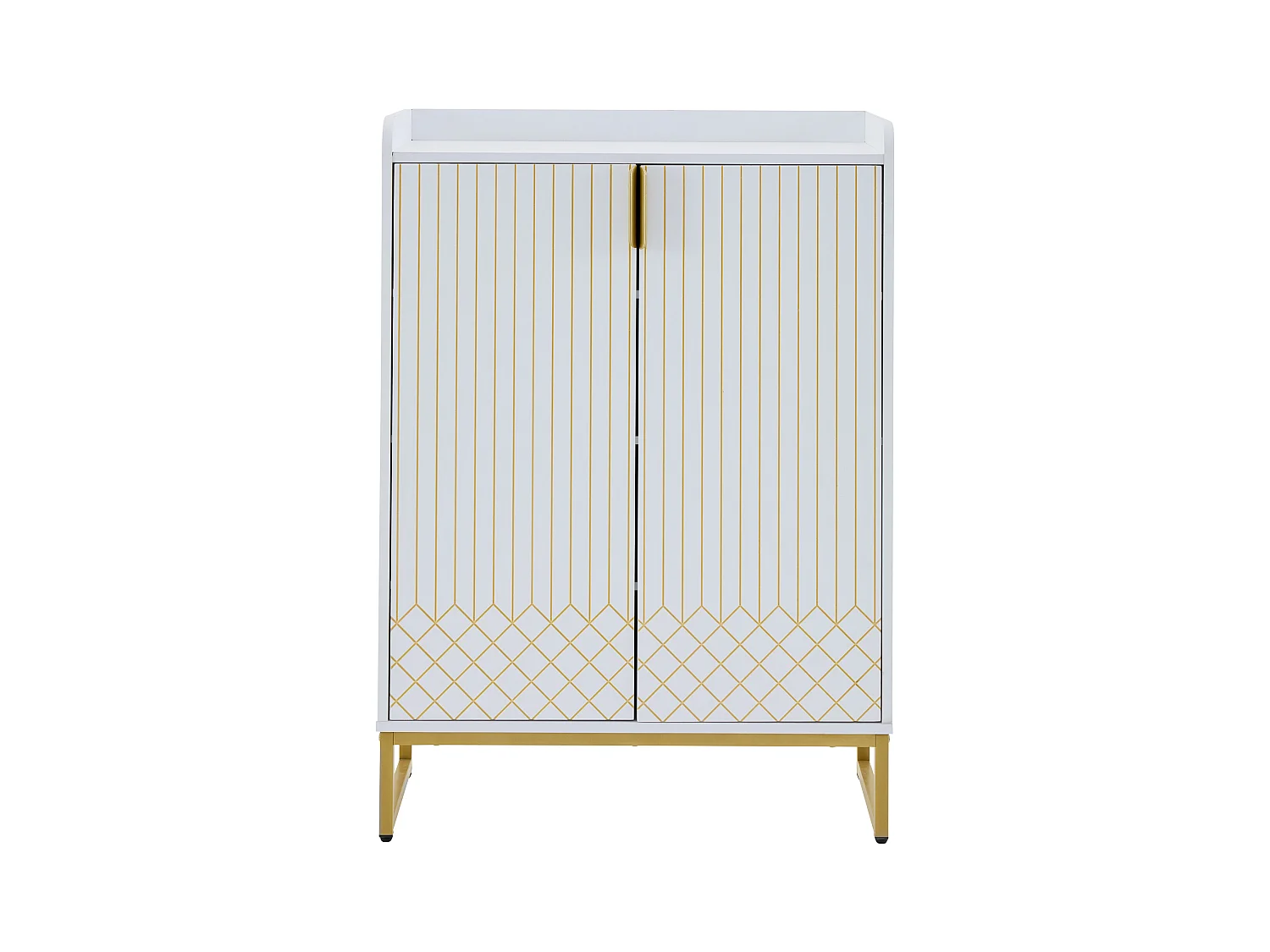 Meuble à chaussures blanc et doré avec 2 portes et étagères réglables - pour salon et entrée