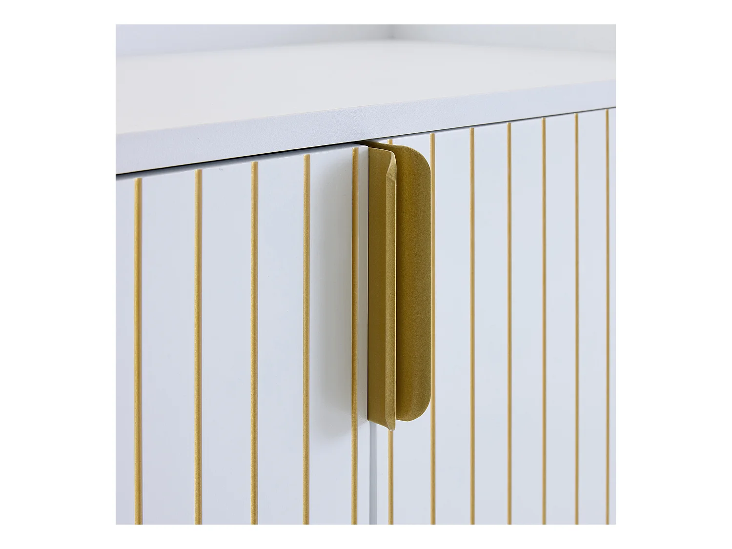 Meuble à chaussures blanc et doré avec 2 portes et étagères réglables - pour salon et entrée