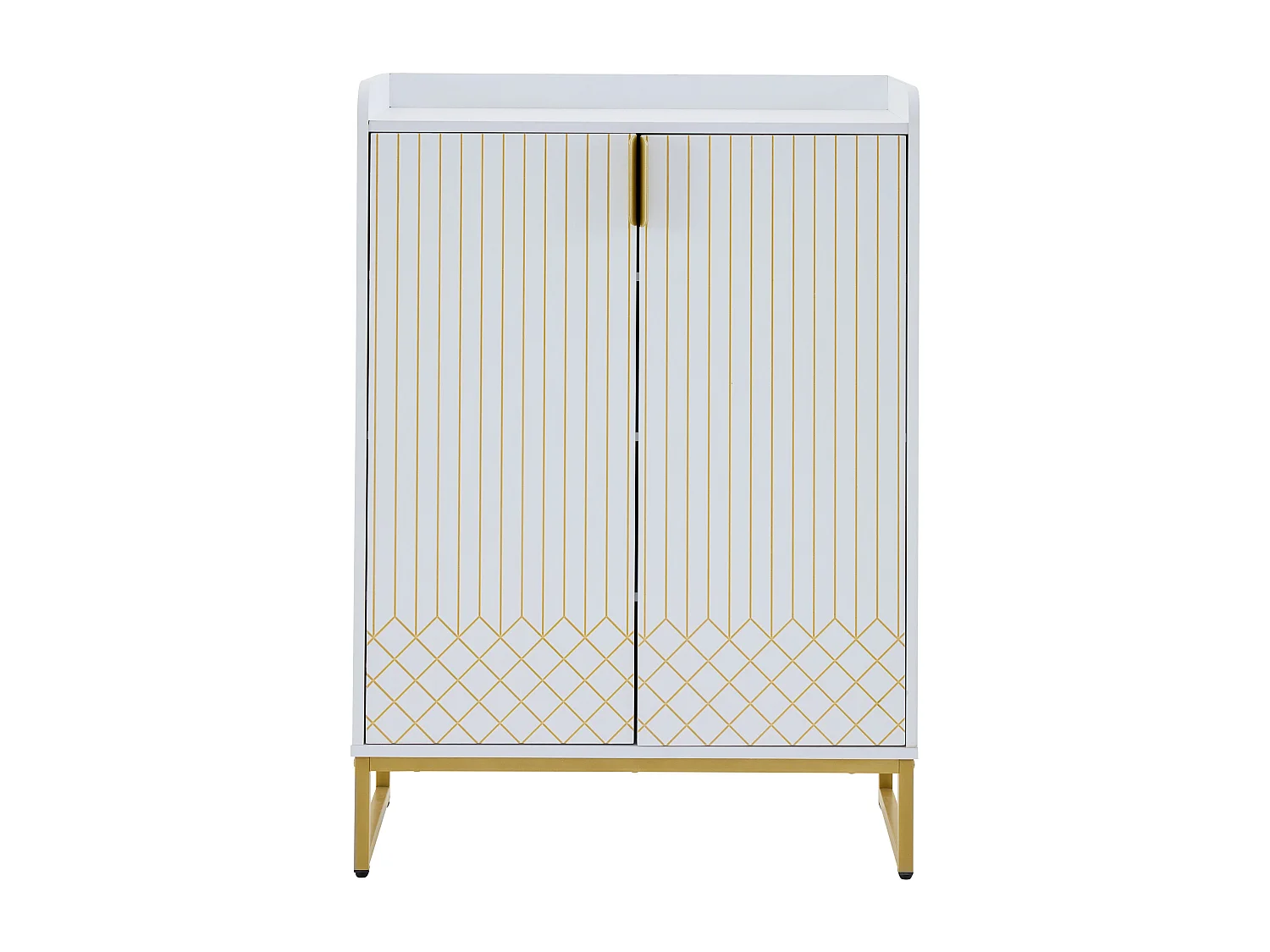 Meuble à chaussures blanc et doré avec 2 portes et étagères réglables - pour salon et entrée