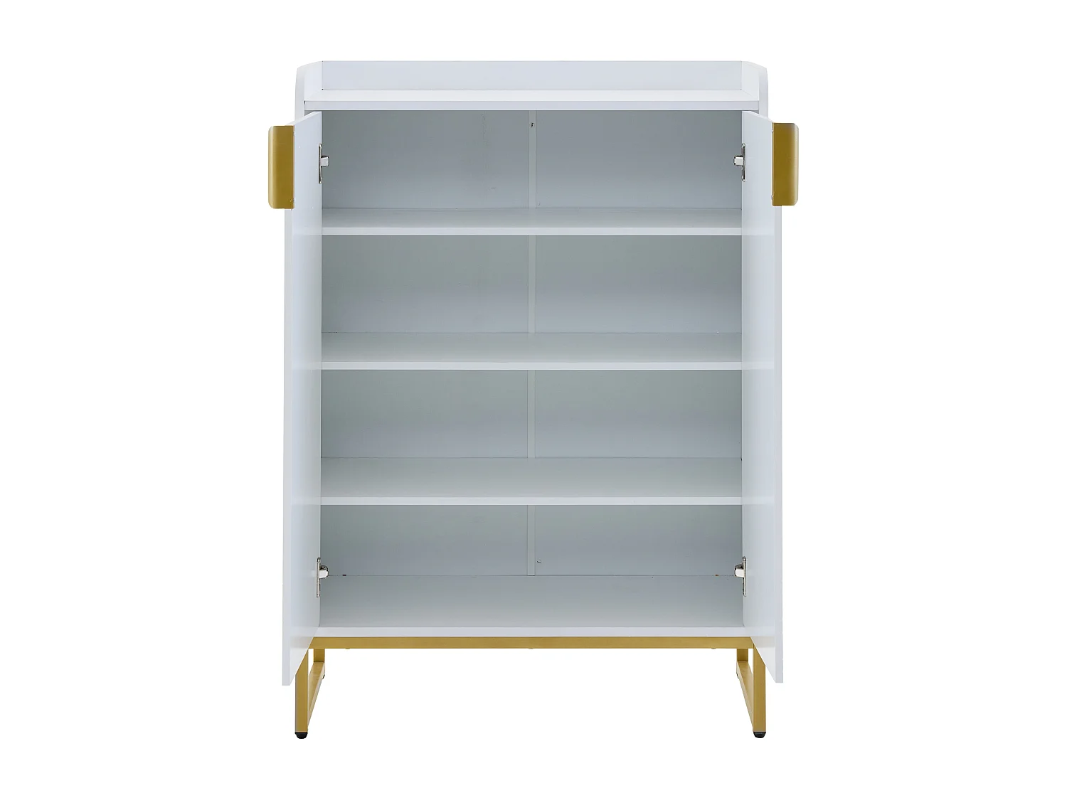 Meuble à chaussures blanc et doré avec 2 portes et étagères réglables - pour salon et entrée