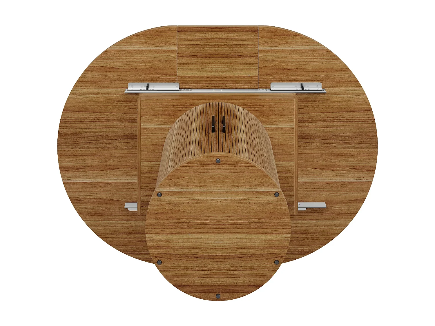 Uitschuifbare eettafel 118-158 cm, walnootkleur, ronde eettafel met opbergruimte