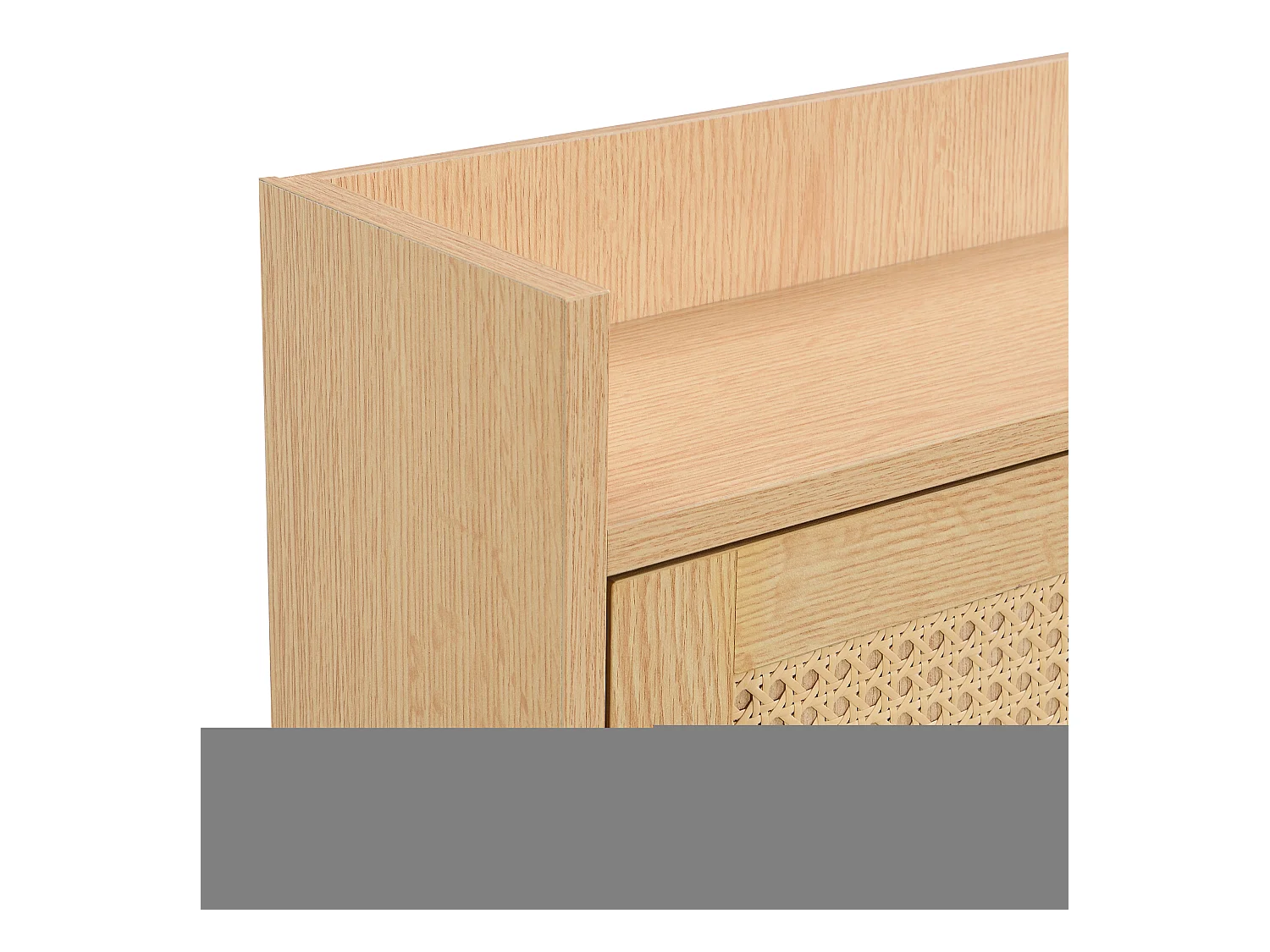 Rattan-Schuhschrank mit 4 Türen und 1 Schublade, Holzbeinen und Griffen