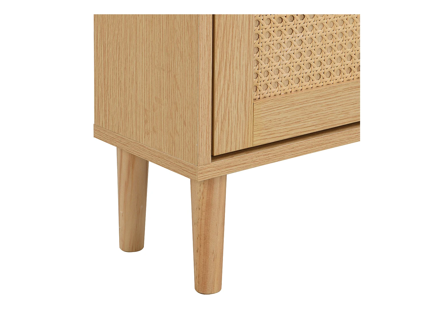 Rattan-Schuhschrank mit 4 Türen und 1 Schublade, Holzbeinen und Griffen