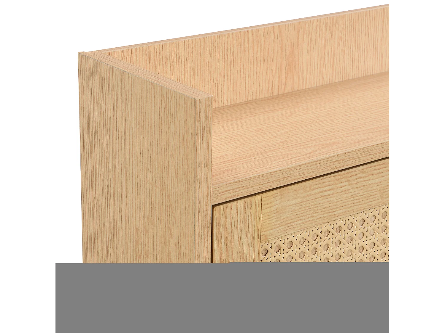 Szafka na buty z rattanu z 4 drzwiami i 1 szufladą, drewnianymi nogami i uchwytami