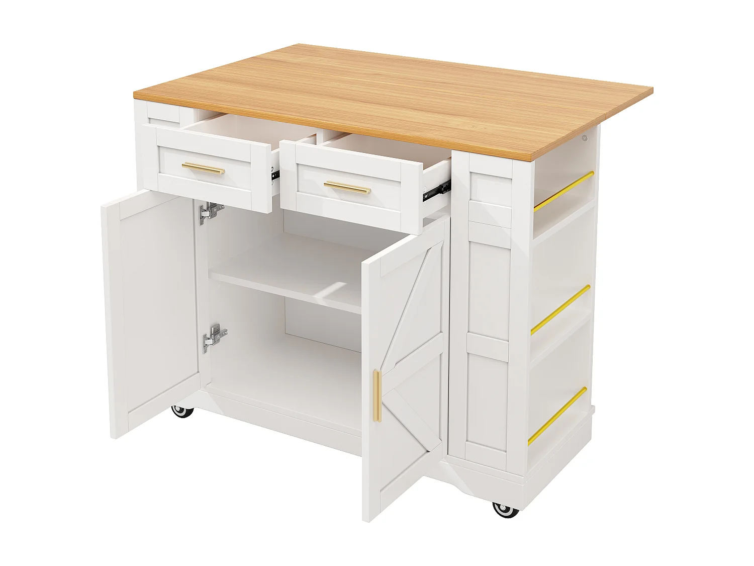 Desserte de cuisine mobile avec 2 portes et 2 tiroirs, îlot imitation bois, blanc - pour cuisine et salon