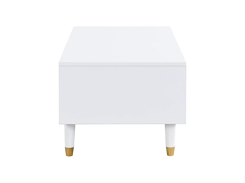 Table basse blanche avec éclairage LED réglable et 2 tiroirs à motif rayé - pour salons et bureaux