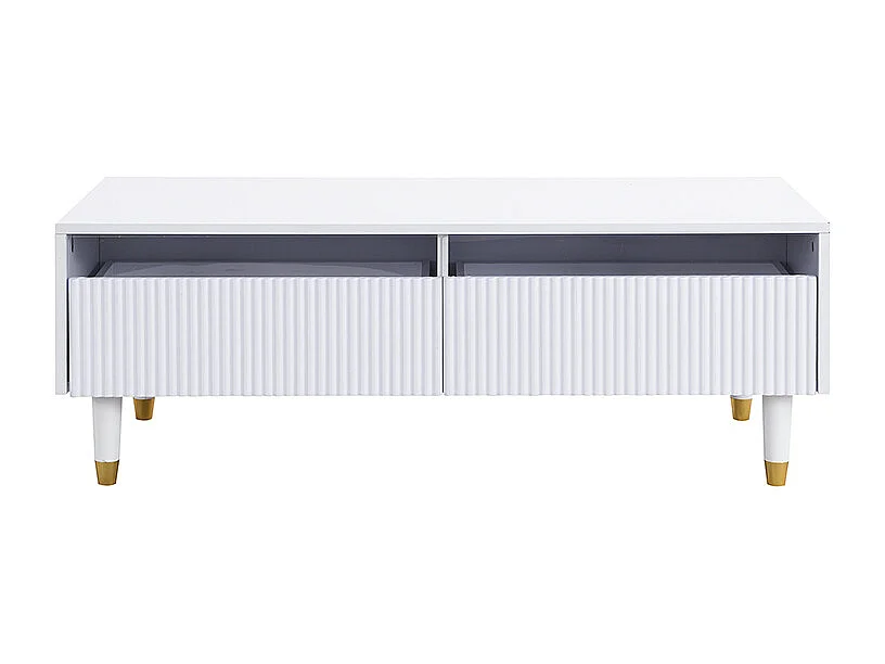 Witte salontafel met verstelbare ledverlichting en twee gestreepte lades - perfect voor woonkamers en studeerkamers